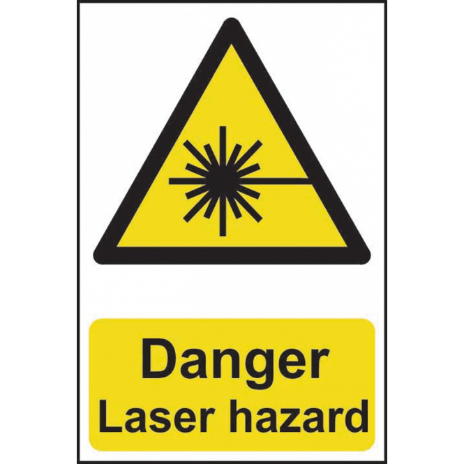 ‘Danger Laser Hazard’ Sign, Self-Adhesive Semi-Rigid PVC (200mm x 300mm)