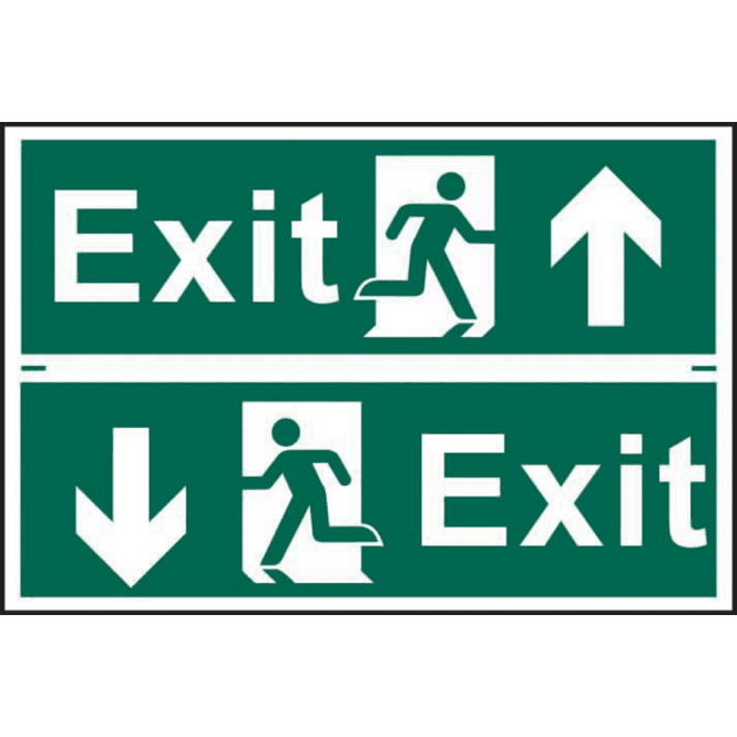 Exit Man Running Arrow Up/Down' Sign, Self-Adhesive Semi-Rigid PVC ...