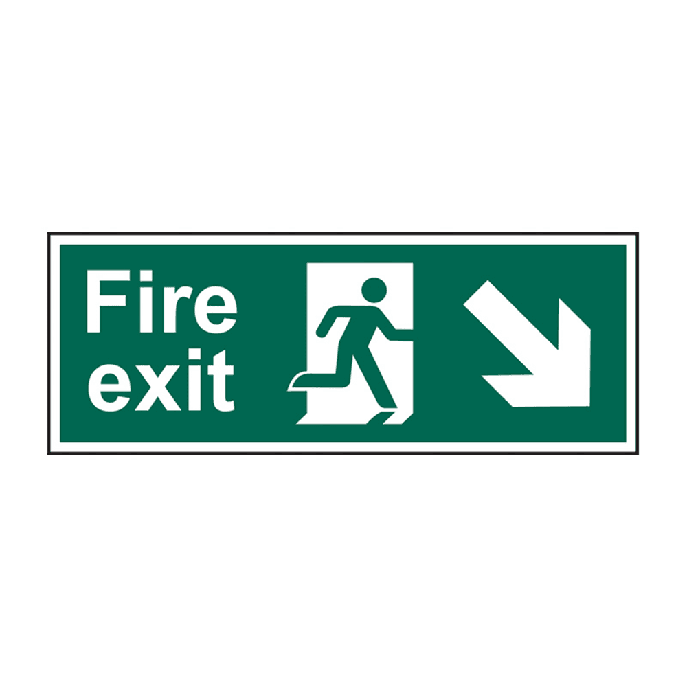 Fire Exit (Man Arrow Down/Right)' Sign (Pack of 5), Non Adhesive Rigid ...