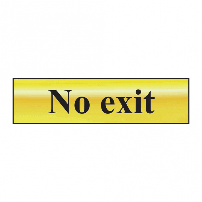 No Exit Sign, Polished Gold Effect, Self-Adhesive PVC (200mm x 50mm)